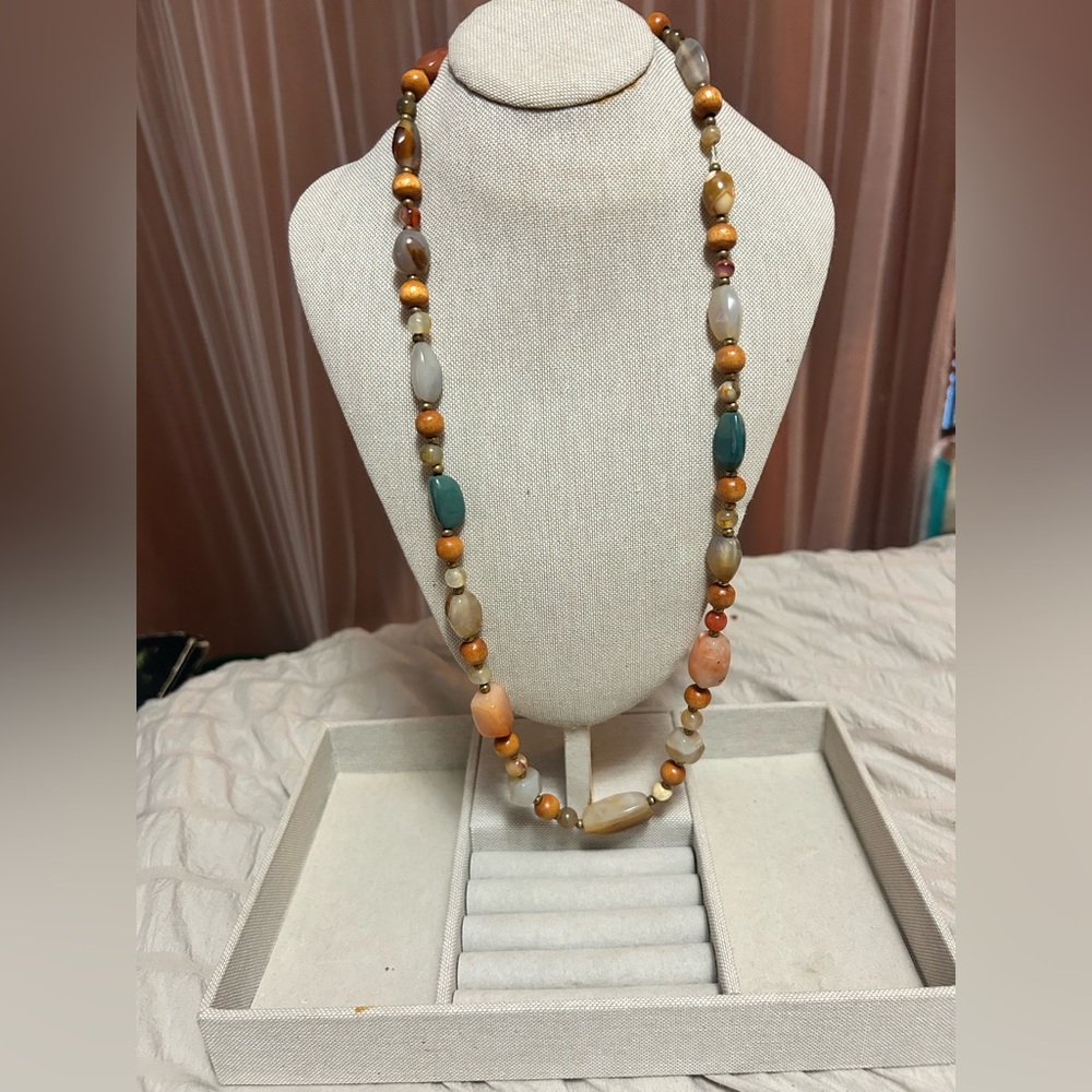 Vintage multi-color polished stone "beggar bead" necklace. 20  inch